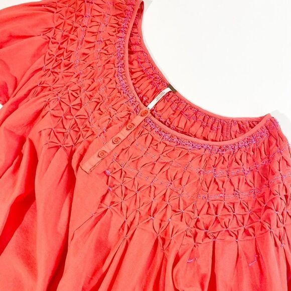 Free People orange smocked boho blouse - Picture 5 of 15